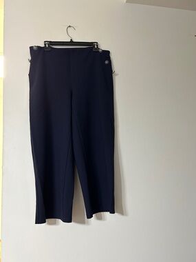 Jules & Leopold Navy Straight-Leg Crop Pants with Side Buttons